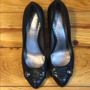 Black leather Coach 3 inch heels